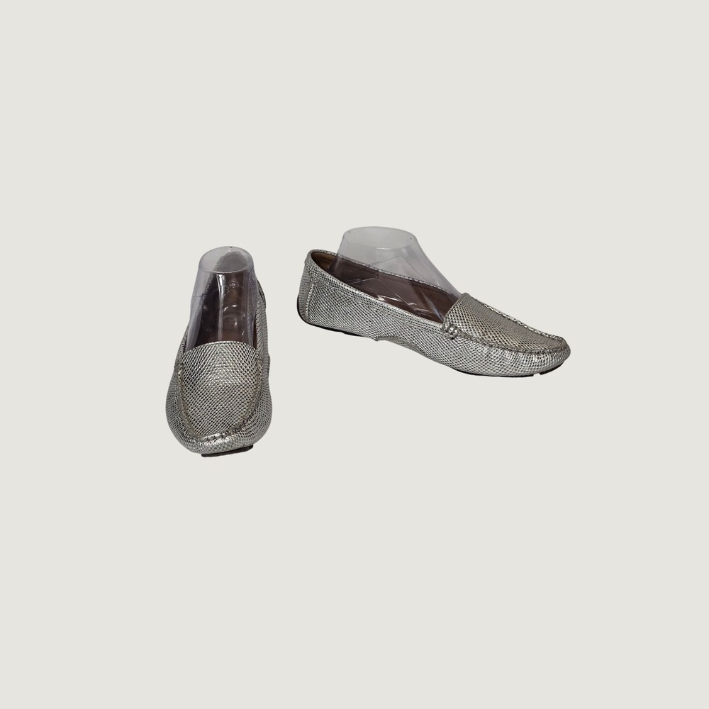 Driver Club USA Hampton Silver Snake Leather Driving Loafers Shoes Womens 10